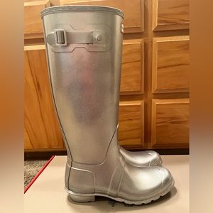 HUNTER Rubber Rain Boots  /  Original Tall Cosmic Sparkly Silver